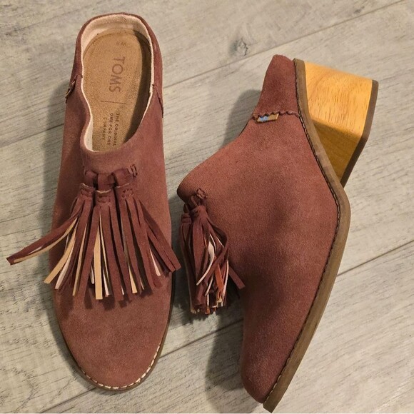 Toms Leila Mule Booties 8 Muscat Burgundy Suede - Picture 2 of 9